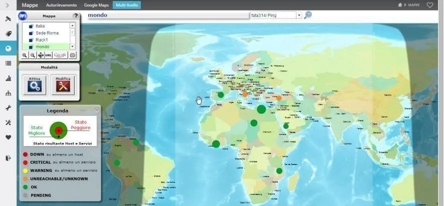 Vista geografica di un’infrastruttura distribuita e dei relativi stati
