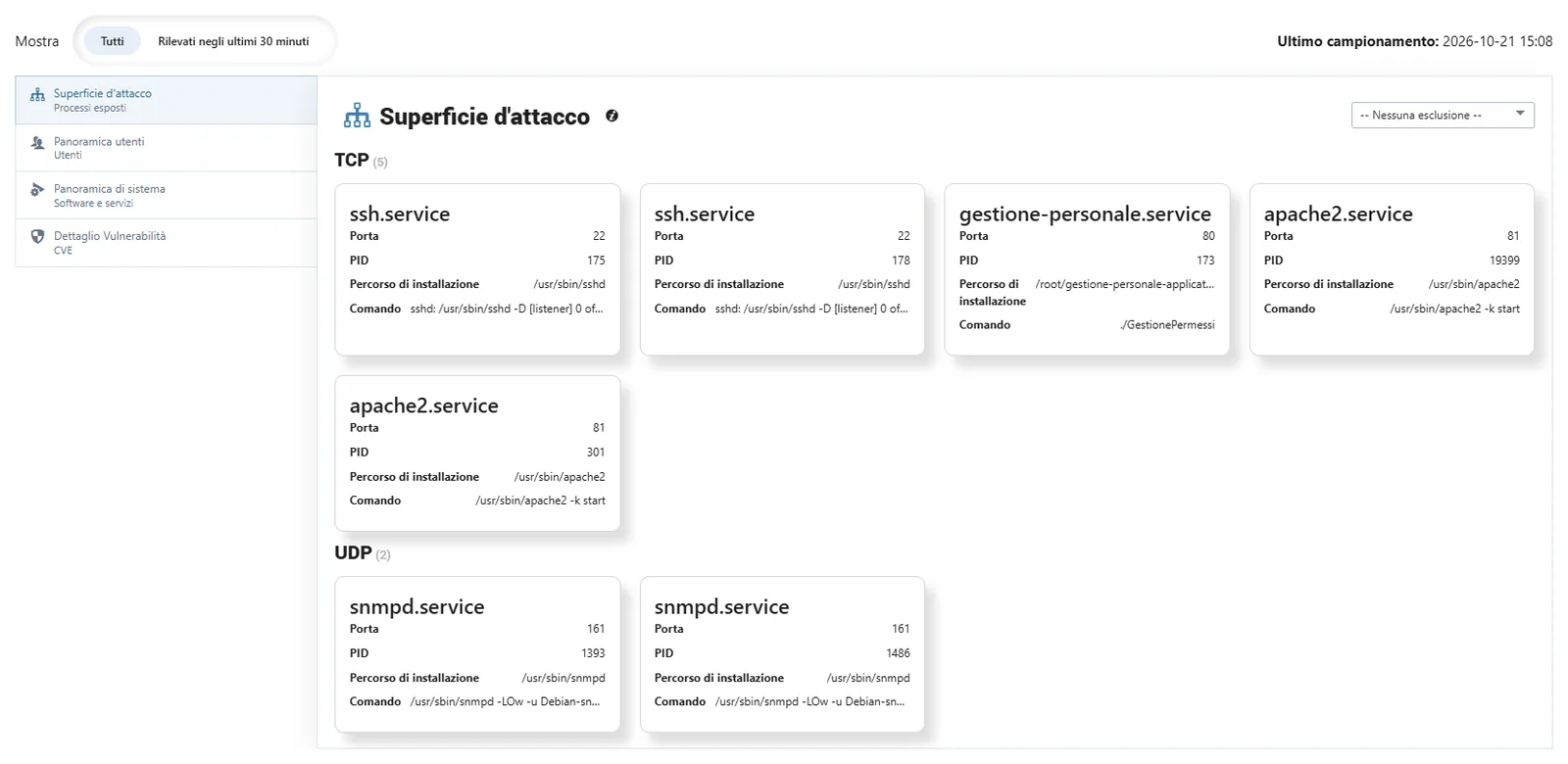 Security Insight: superficie d’attacco di un host con i servizi TCP e UDP in ascolto